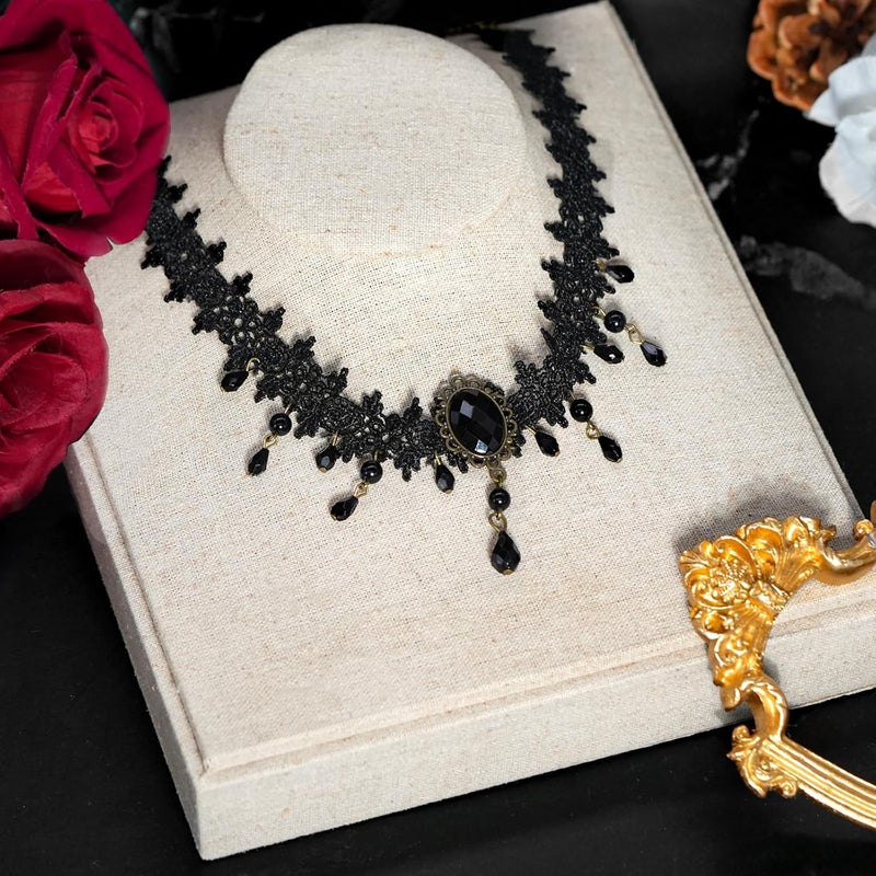 mintolex Gothic Black Choker Necklace for Women Adjustable Vintage Goth Velvet Lace Collar Crystal Pendent Necklace Halloween Cosplay Party Prom Costume Jewelry Accessories - Image 5